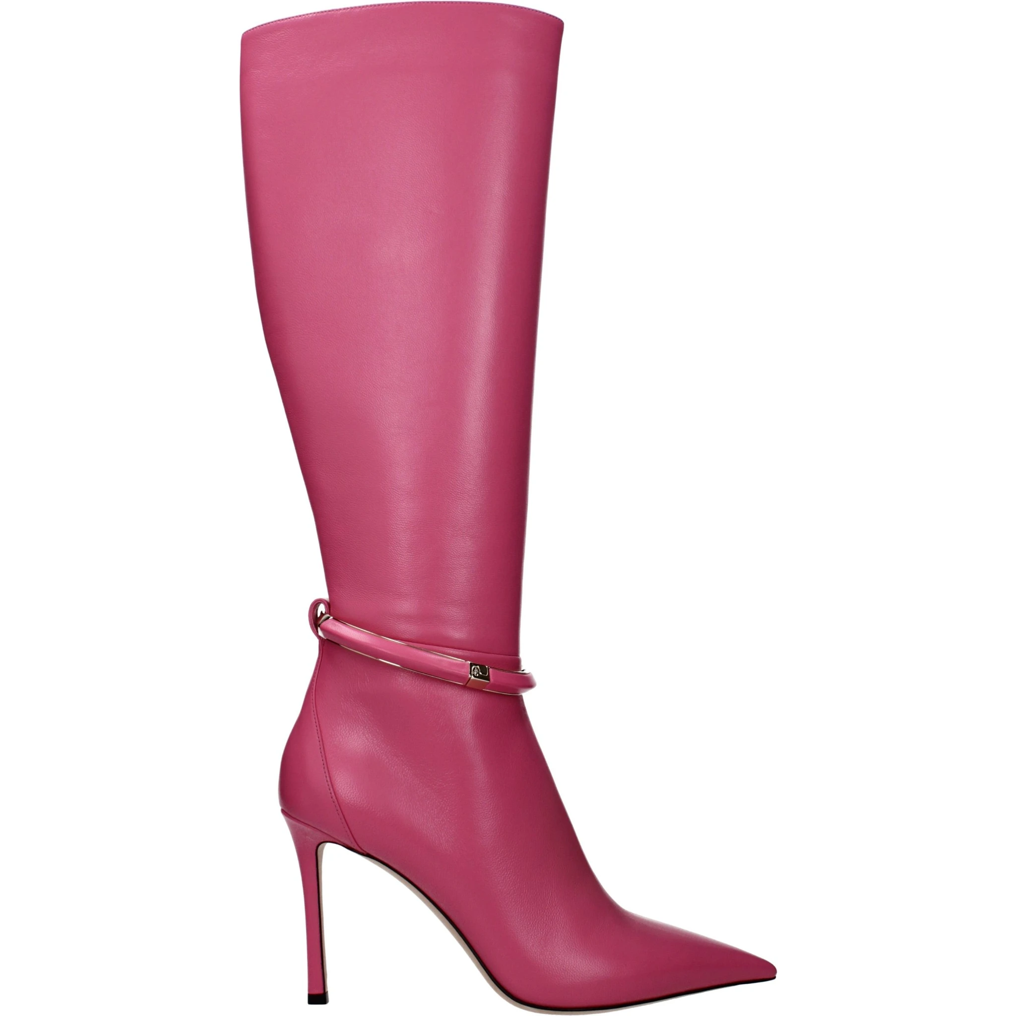 Pink Leather High Heel Boots