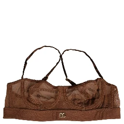 Brown DG Logo Nylon Mesh Balconette Bra Underwear
