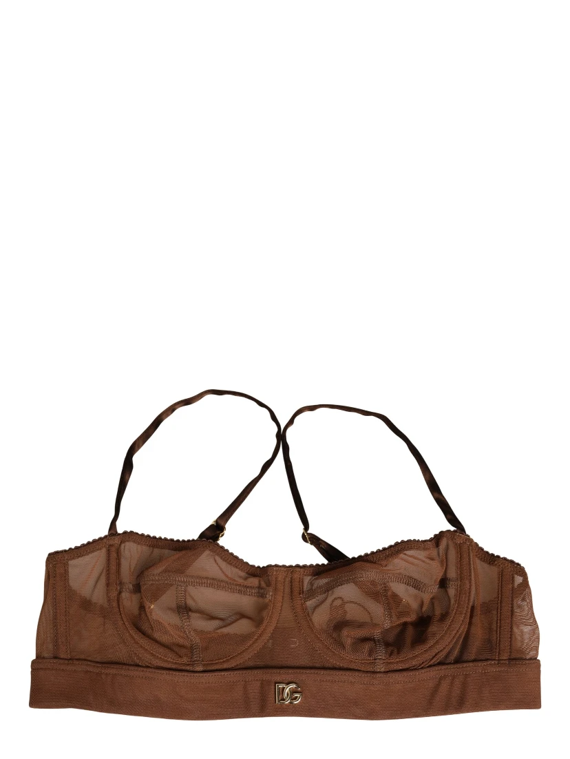 Brown DG Logo Nylon Mesh Balconette Bra Underwear