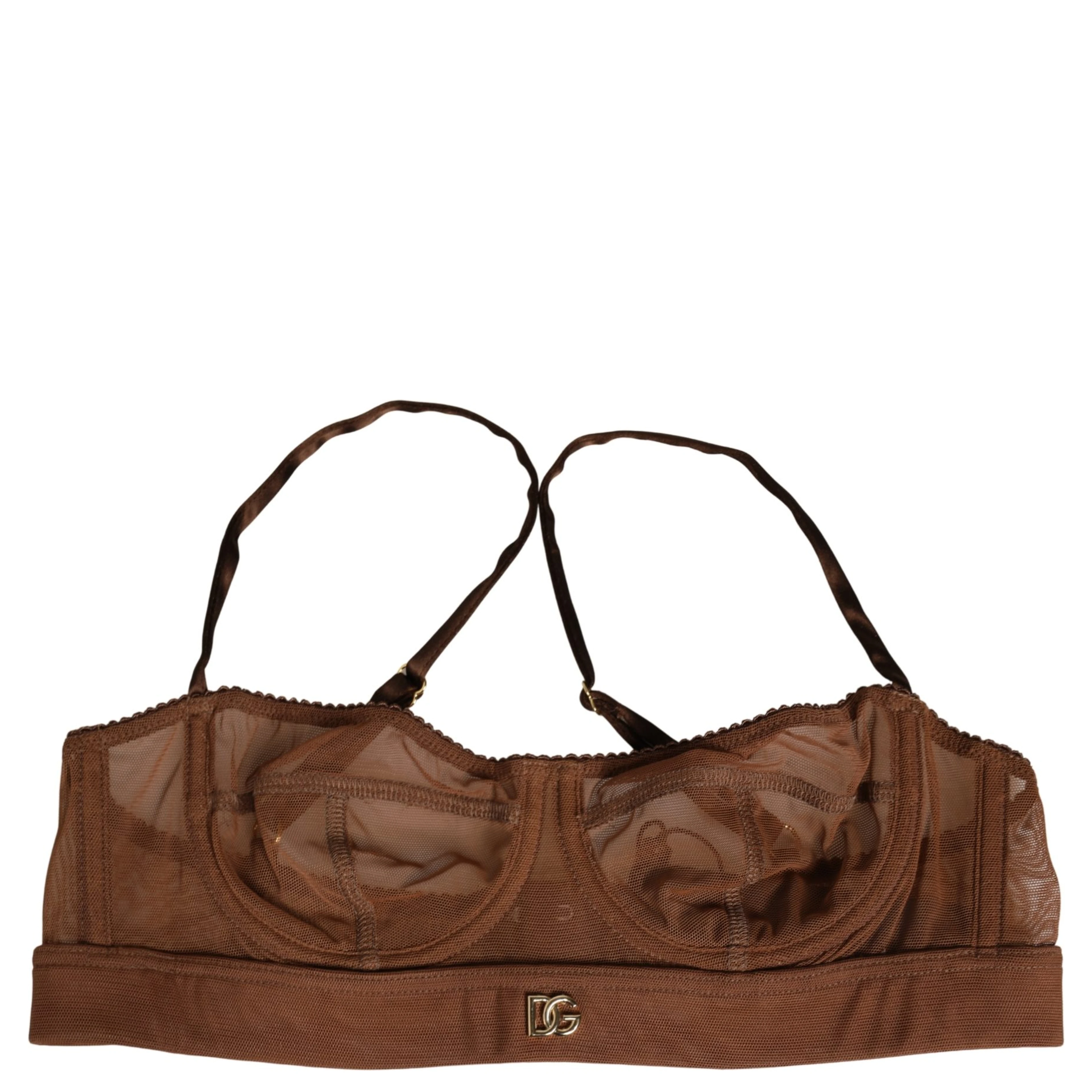 Brown DG Logo Nylon Mesh Balconette Bra Underwear