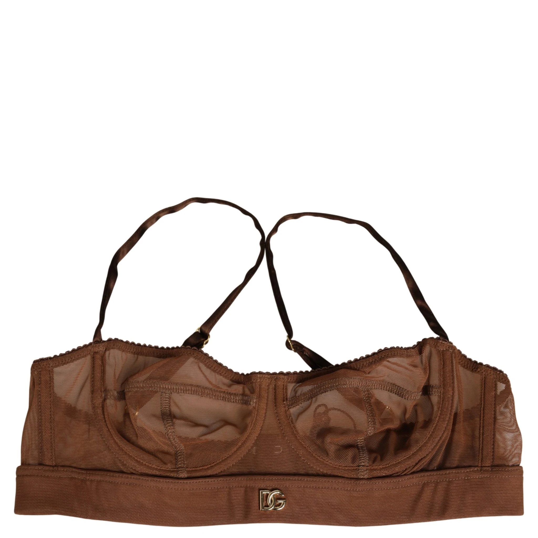 Brown DG Logo Nylon Mesh Balconette Bra Underwear