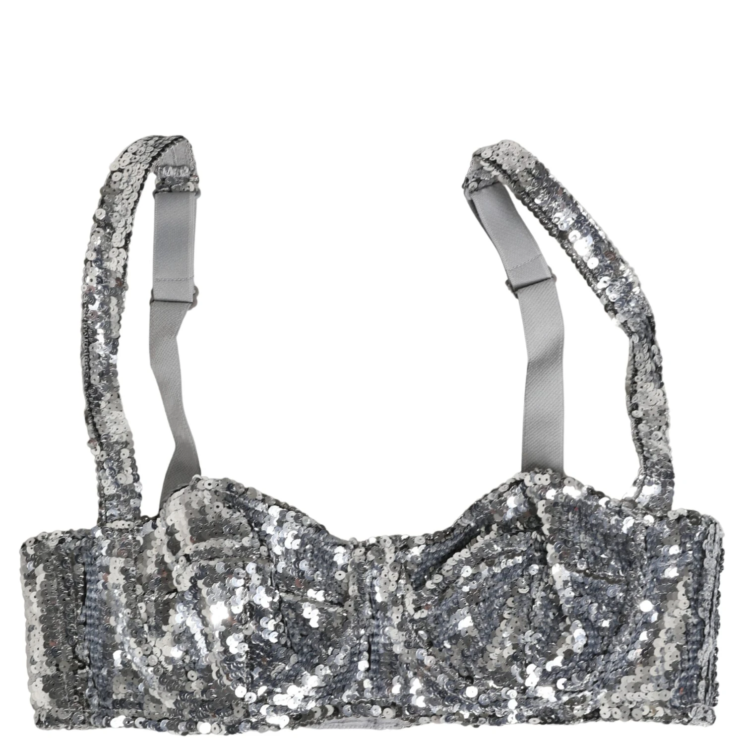 Silver Sequined Nyon Balconnet Bra Underwear