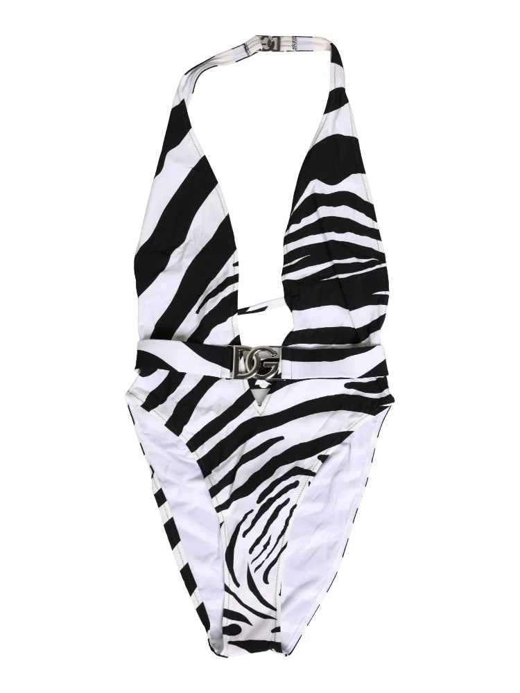 Black White Zebra Deep V-Neck One Piece Swimwear alternative