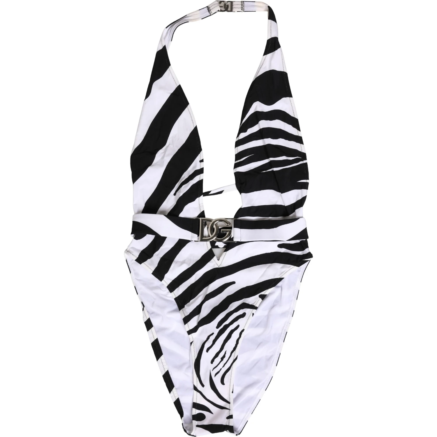Black White Zebra Deep V-Neck One Piece Swimwear