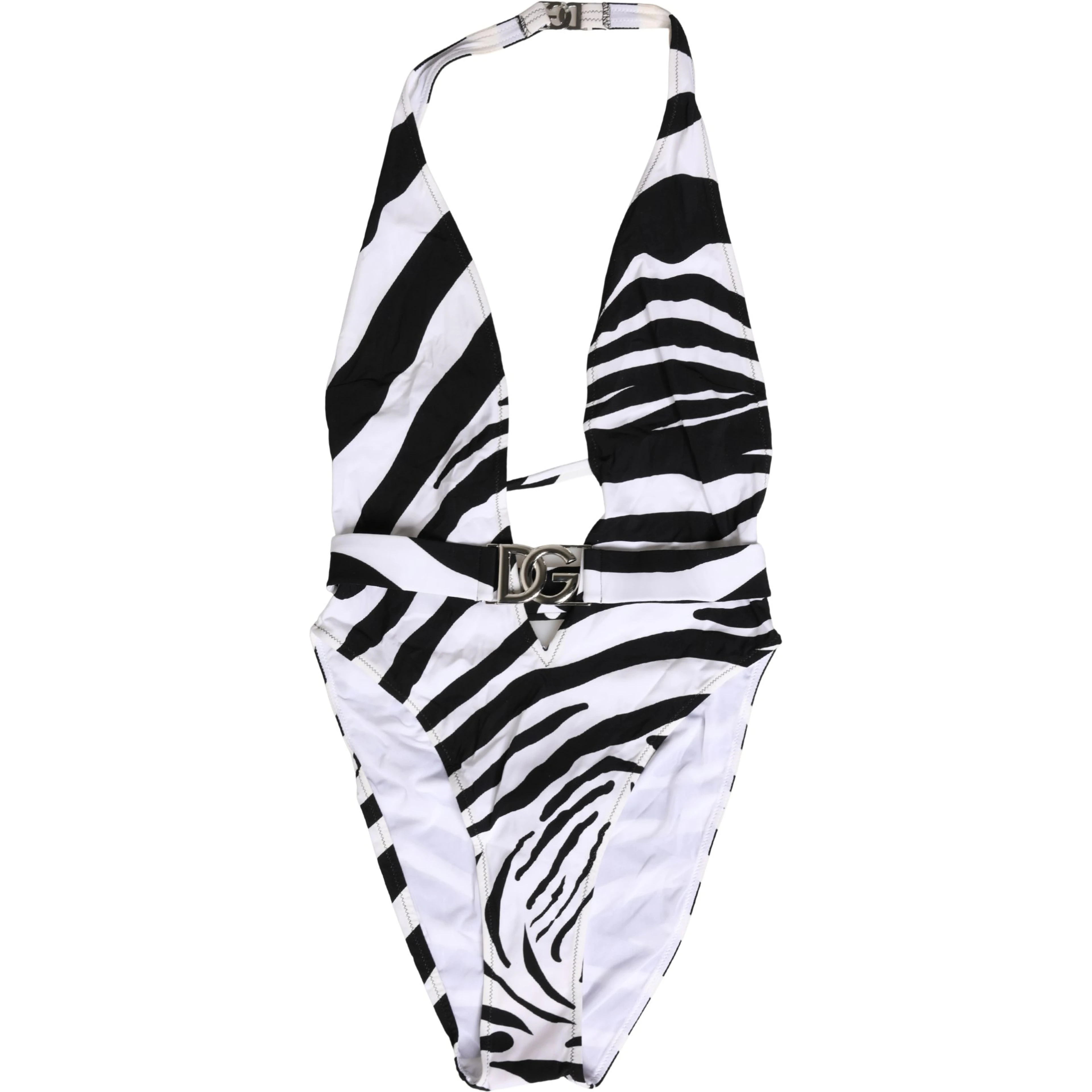 Black White Zebra Deep V-Neck One Piece Swimwear