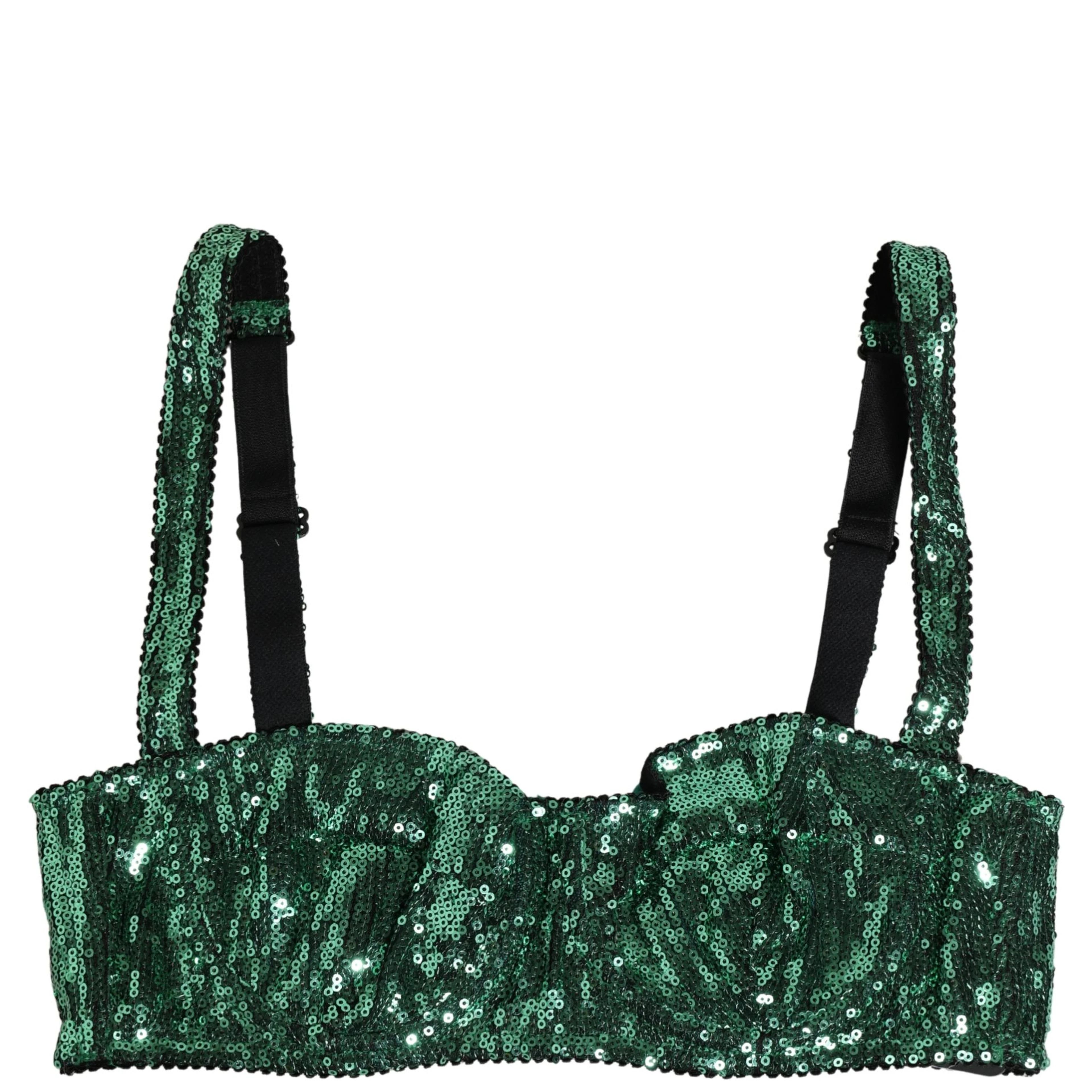 Green Sequined Nyon Balconnet Bra Underwear