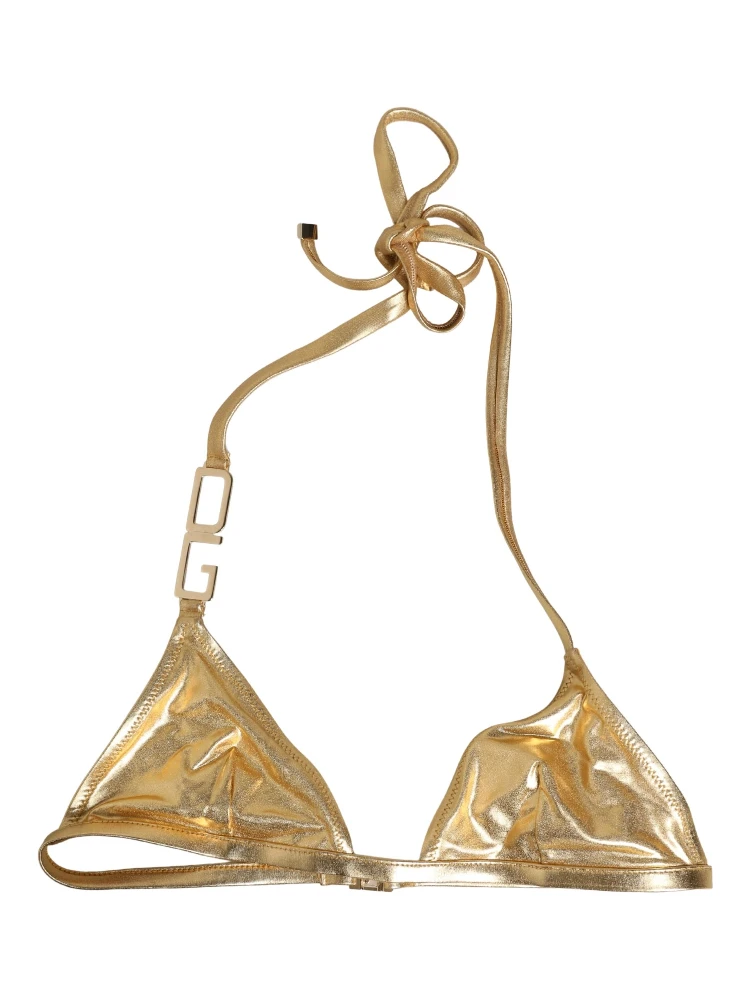 Gold-Tone Triangle Bikini Top DG Logo Swimwear