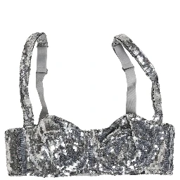 Silver Sequined Nyon Balconnet Bra Underwear