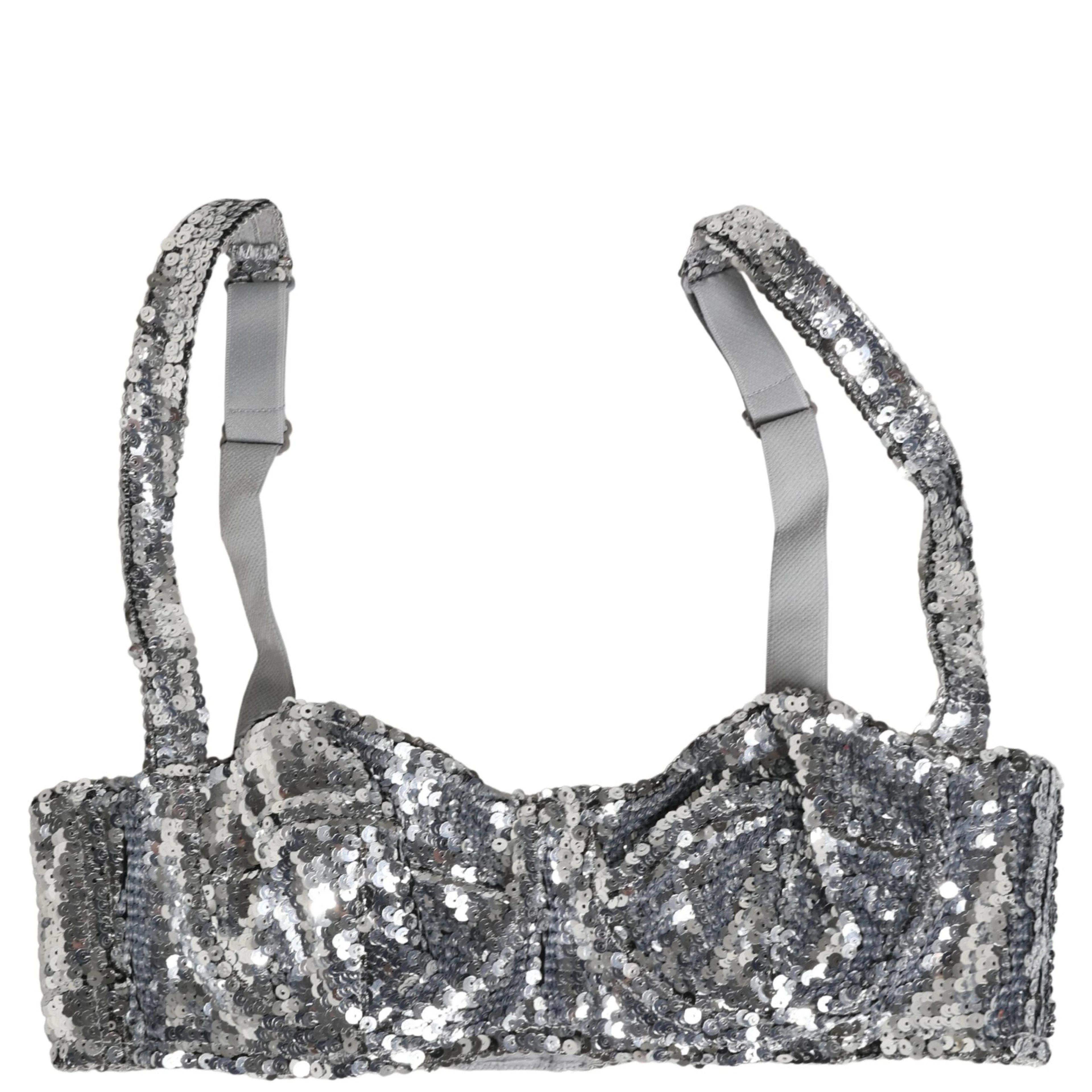 Silver Sequined Nyon Balconnet Bra Underwear