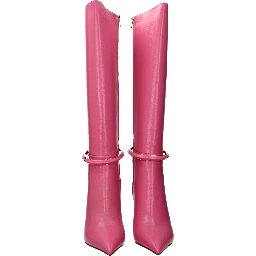 Pink Leather High Heel Boots