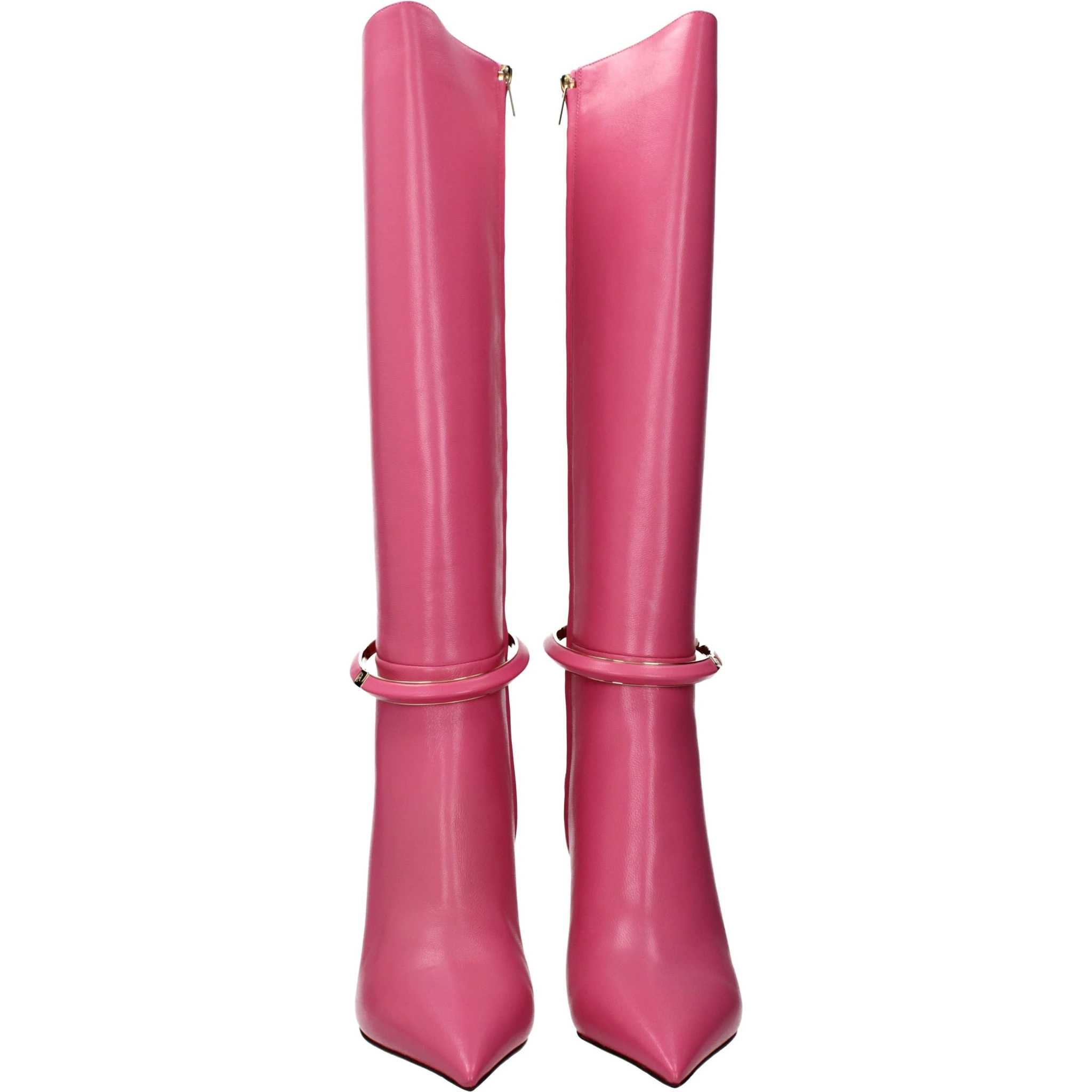 Pink Leather High Heel Boots