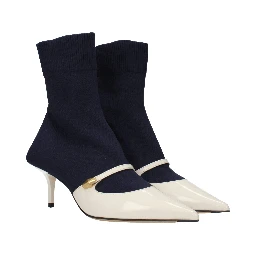 Blue Fabric Ankle Boots