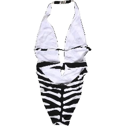 Black White Zebra Deep V-Neck One Piece Swimwear