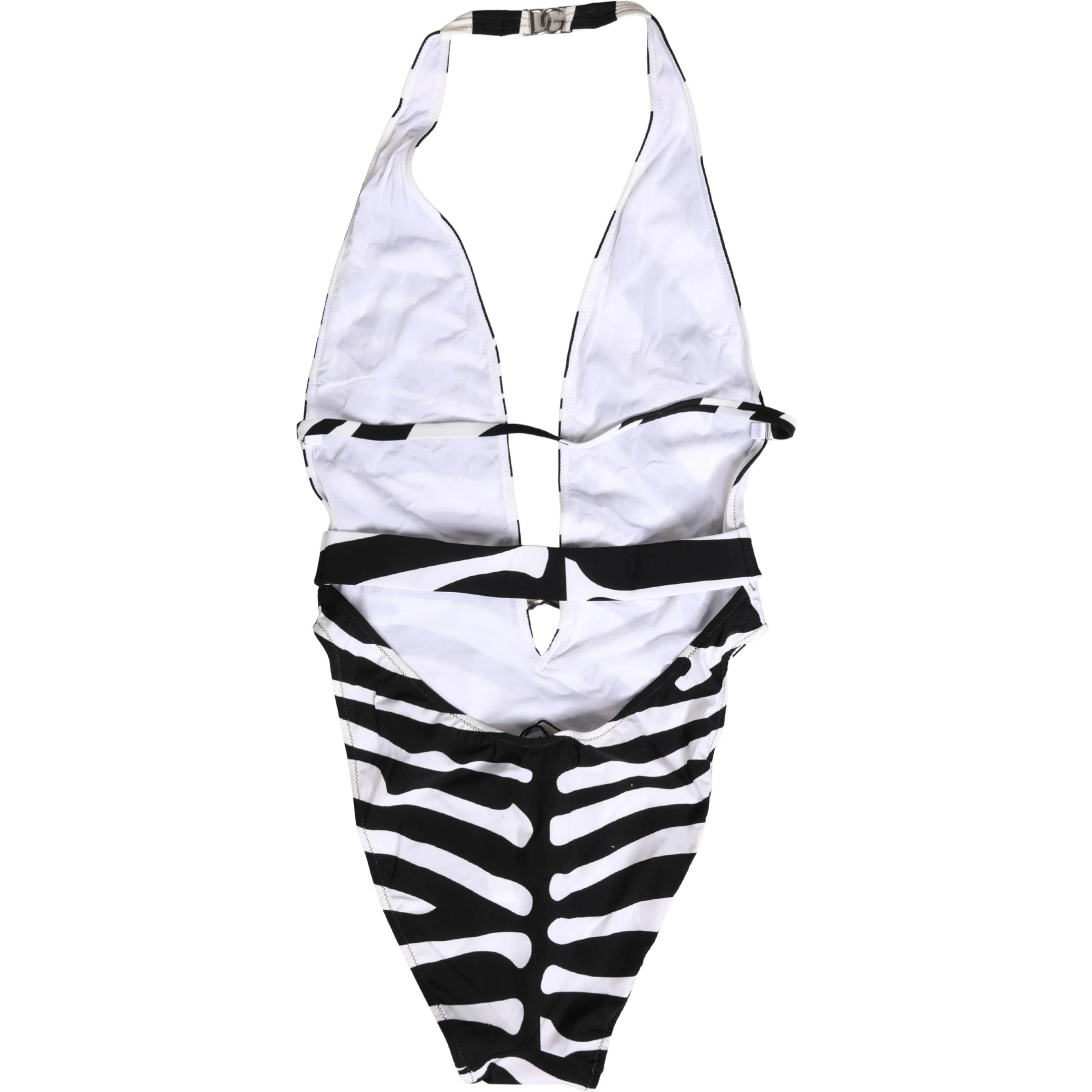 Black White Zebra Deep V-Neck One Piece Swimwear