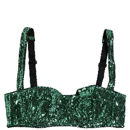 Green Sequined Nyon Balconnet Bra Underwear