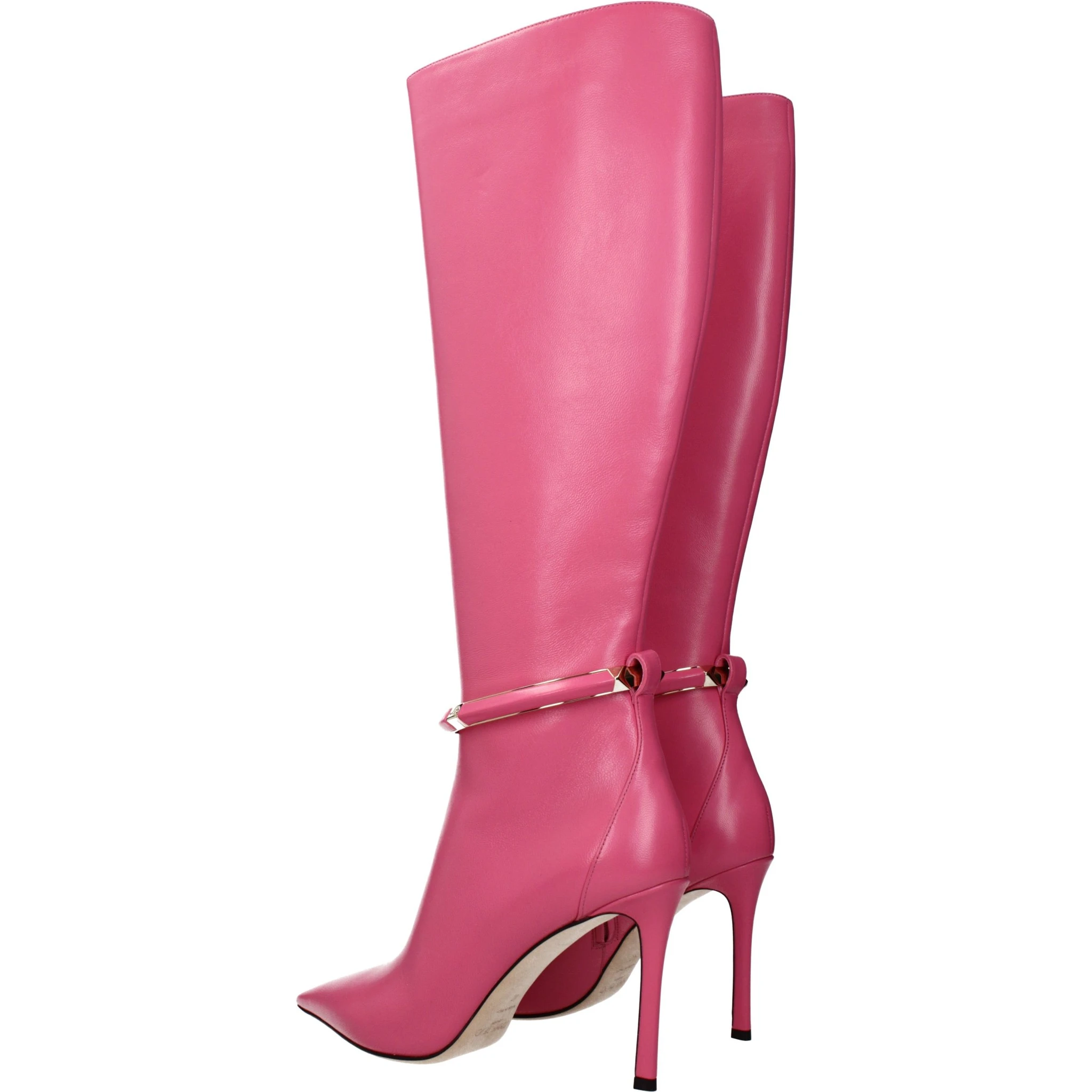 Pink Leather High Heel Boots
