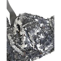 Silver Sequined Nyon Balconnet Bra Underwear