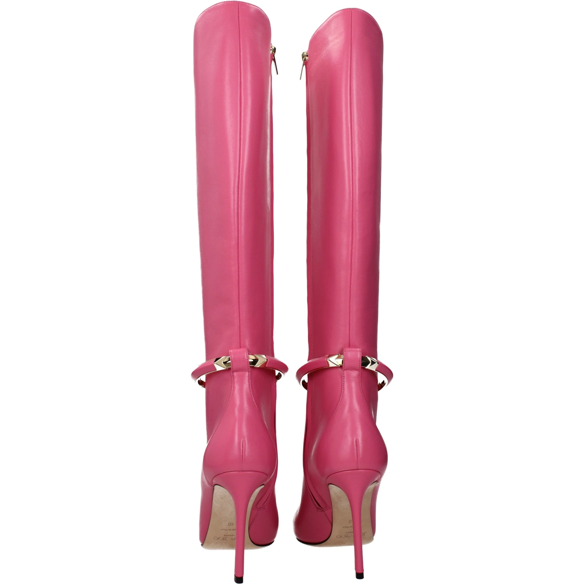 Pink Leather High Heel Boots