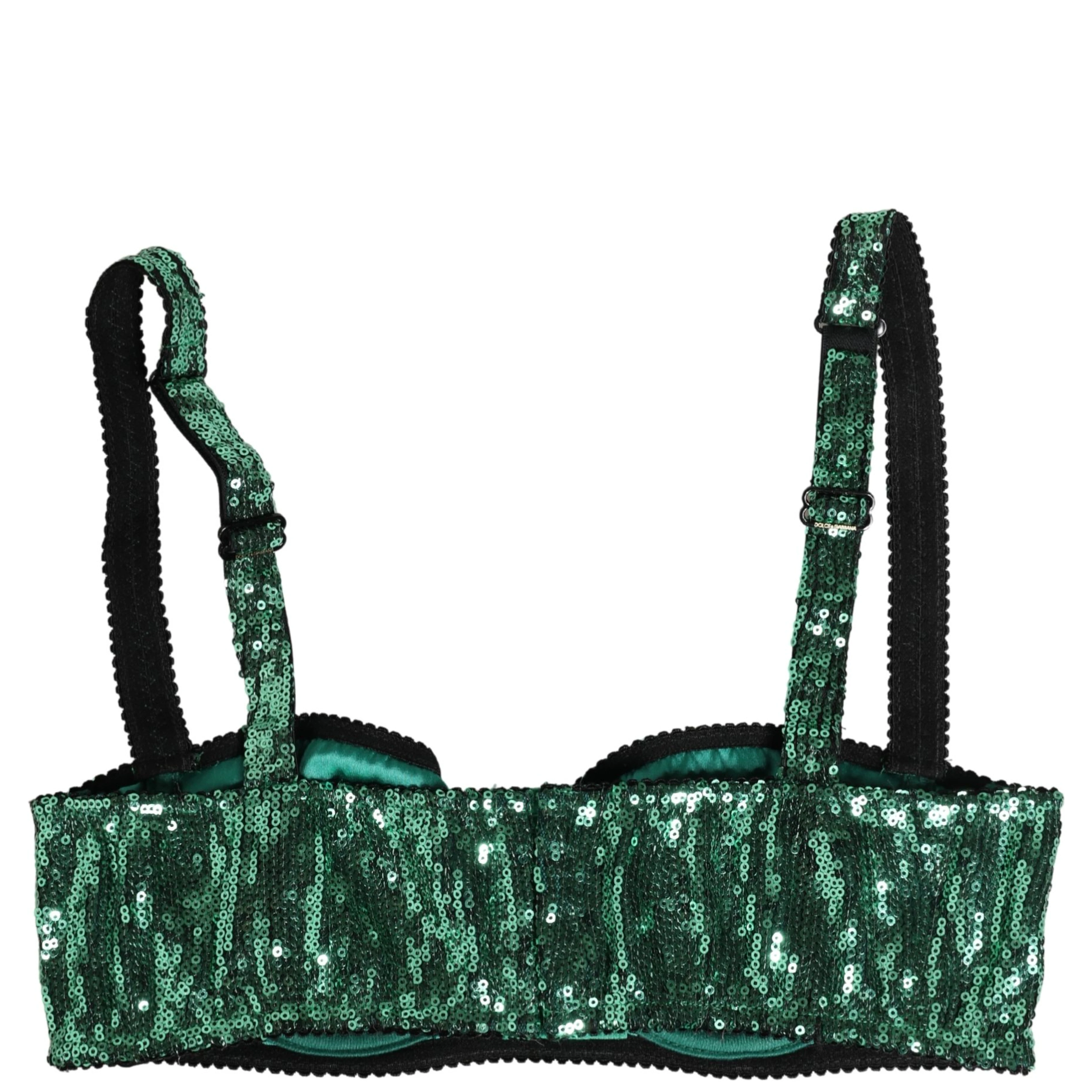 Green Sequined Nyon Balconnet Bra Underwear