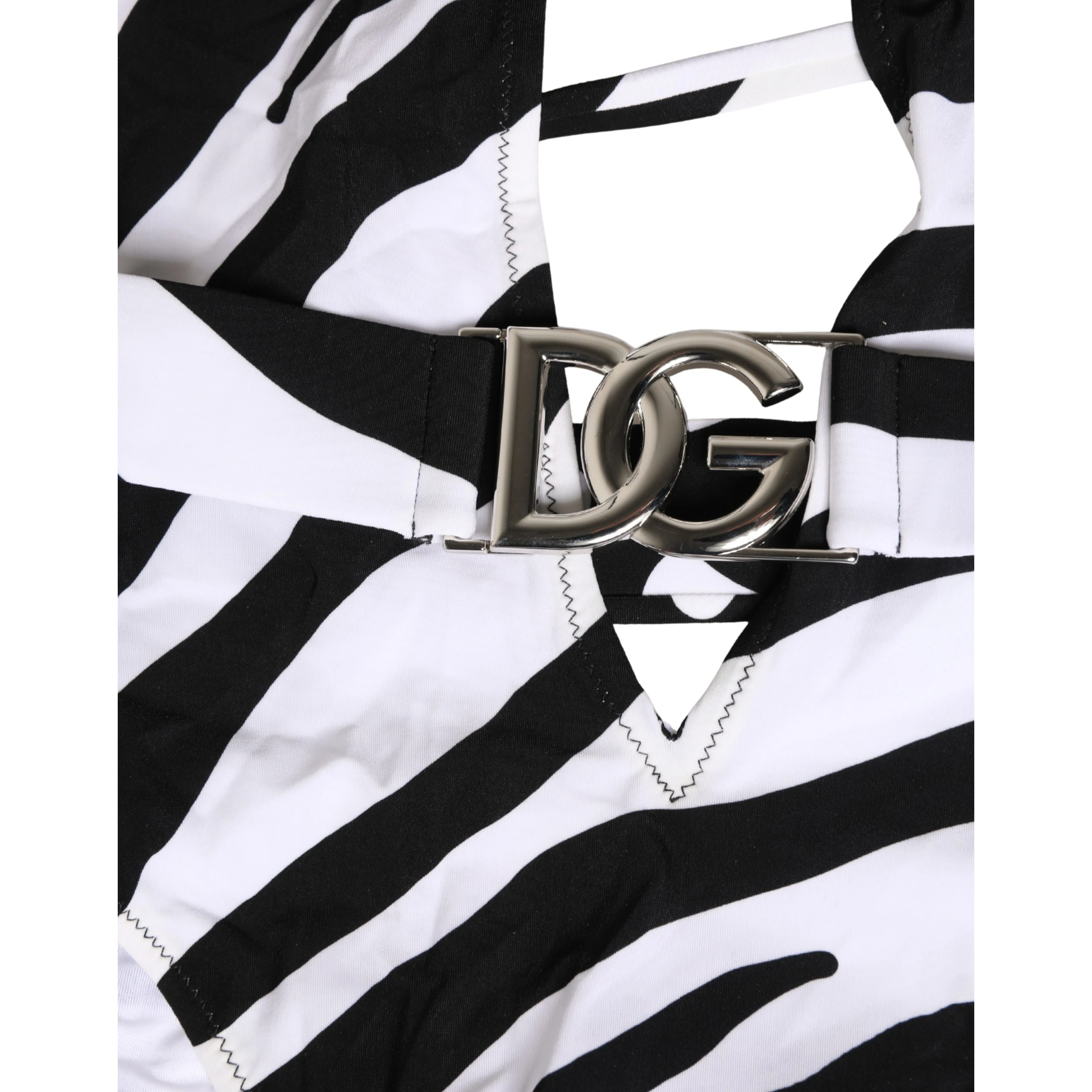 Black White Zebra Deep V-Neck One Piece Swimwear