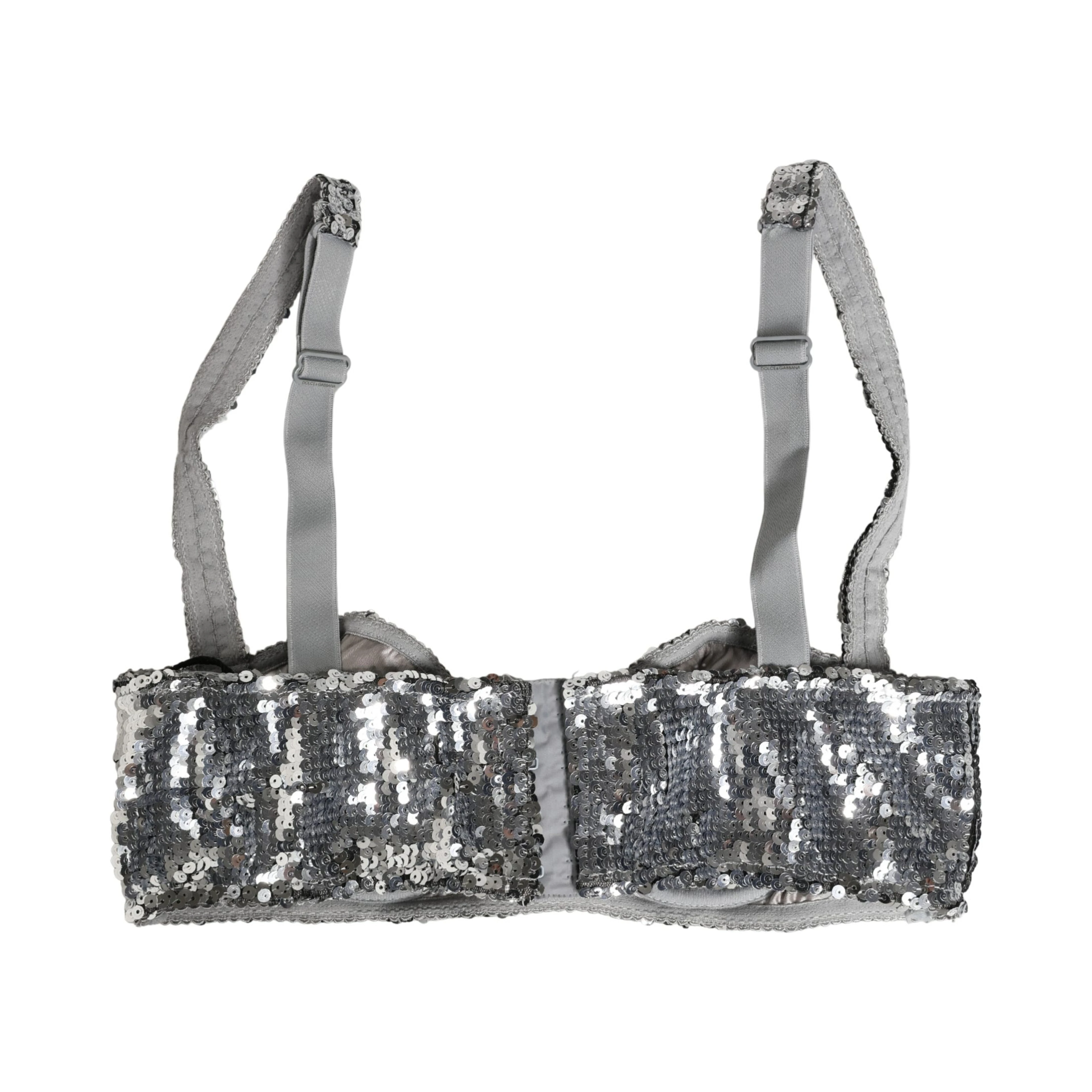 Silver Sequined Nyon Balconnet Bra Underwear