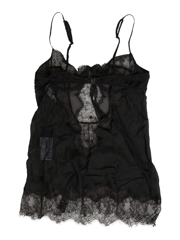 Black Silk Lace Lingerie Chemise Top Underwear