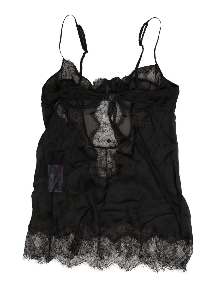 Black Silk Lace Lingerie Chemise Top Underwear