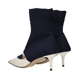 Blue Fabric Ankle Boots