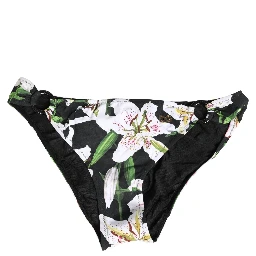 Black Lily Print Nylon Bottom Beachwear Swimwear