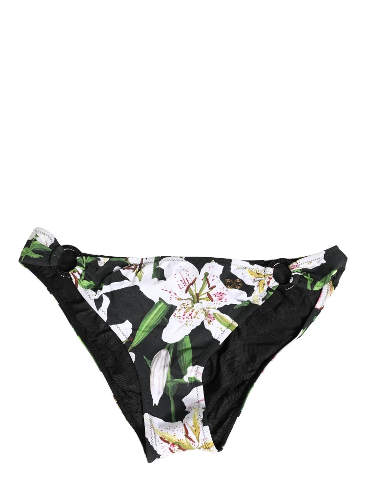Black Lily Print Nylon Bottom Beachwear Swimwear