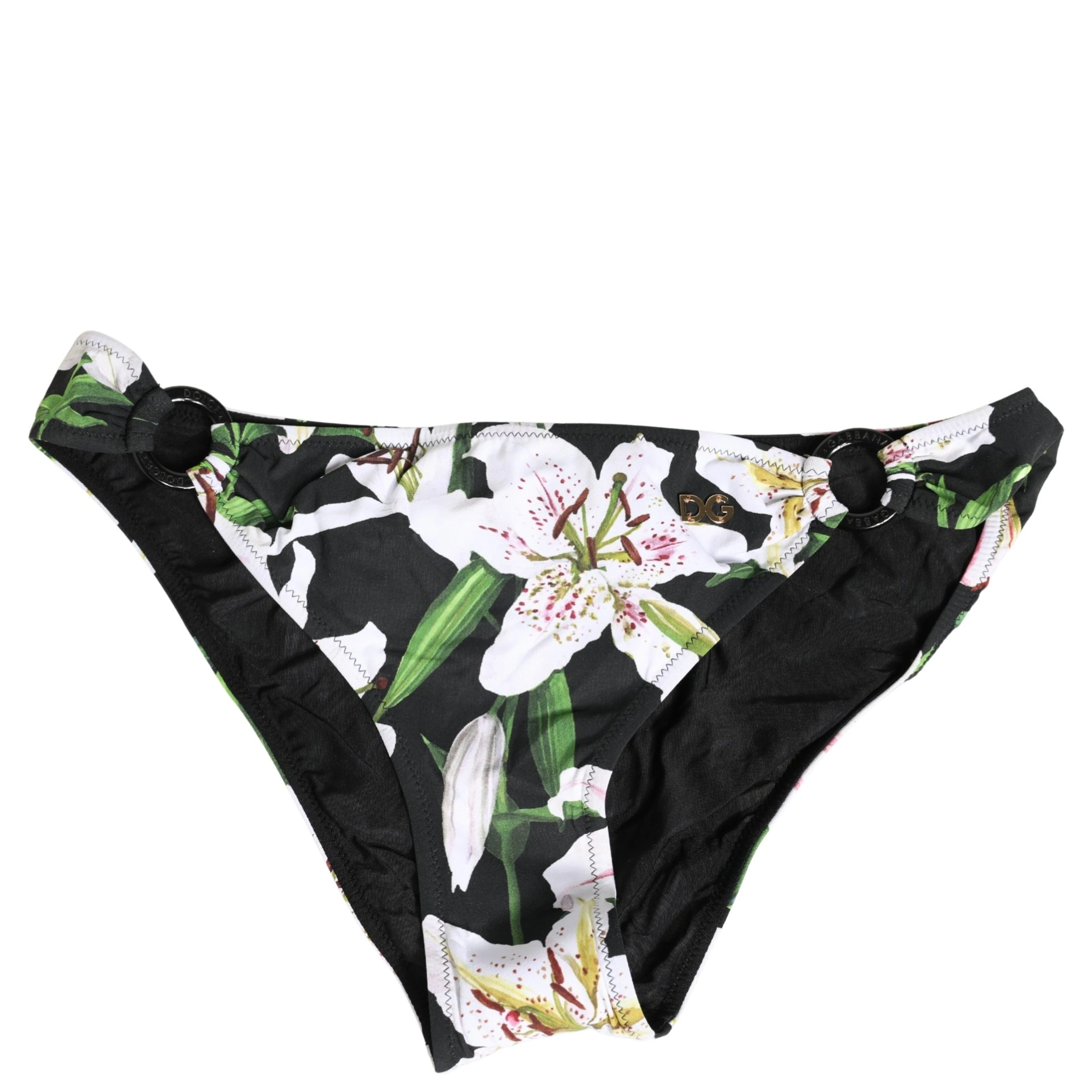 Black Lily Print Nylon Bottom Beachwear Swimwear