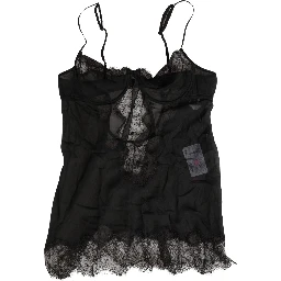 Black Silk Lace Lingerie Chemise Top Underwear