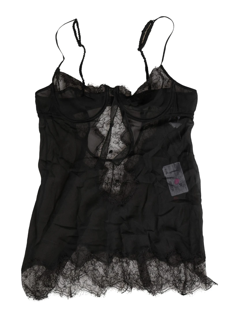 Black Silk Lace Lingerie Chemise Top Underwear