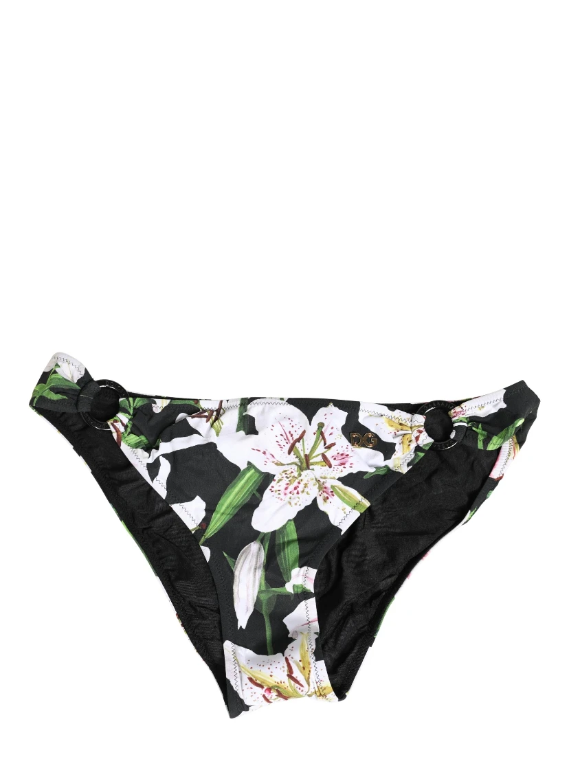Black Lily Print Nylon Bottom Beachwear Swimwear