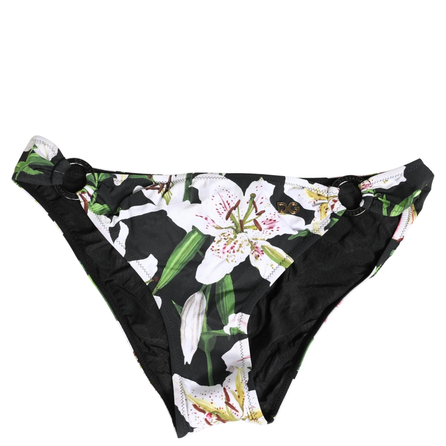 Black Lily Print Nylon Bottom Beachwear Swimwear