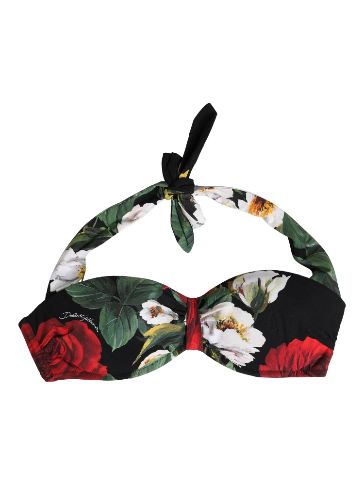 Black Floral Padded Halter Bikini Top Swimwear