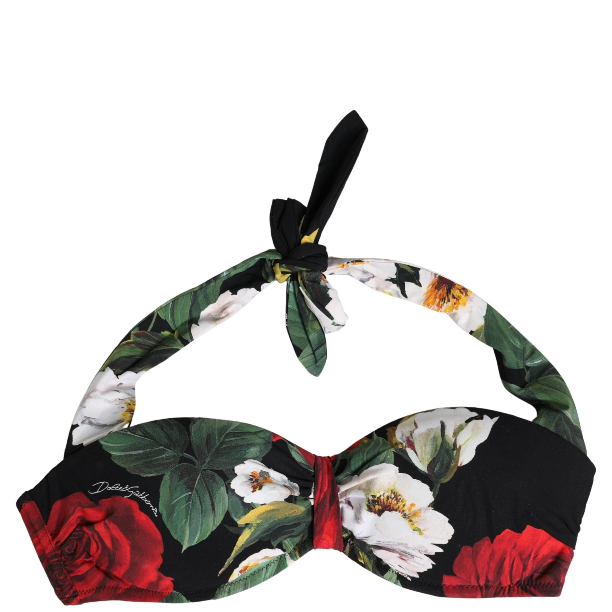 Black Floral Padded Halter Bikini Top Swimwear