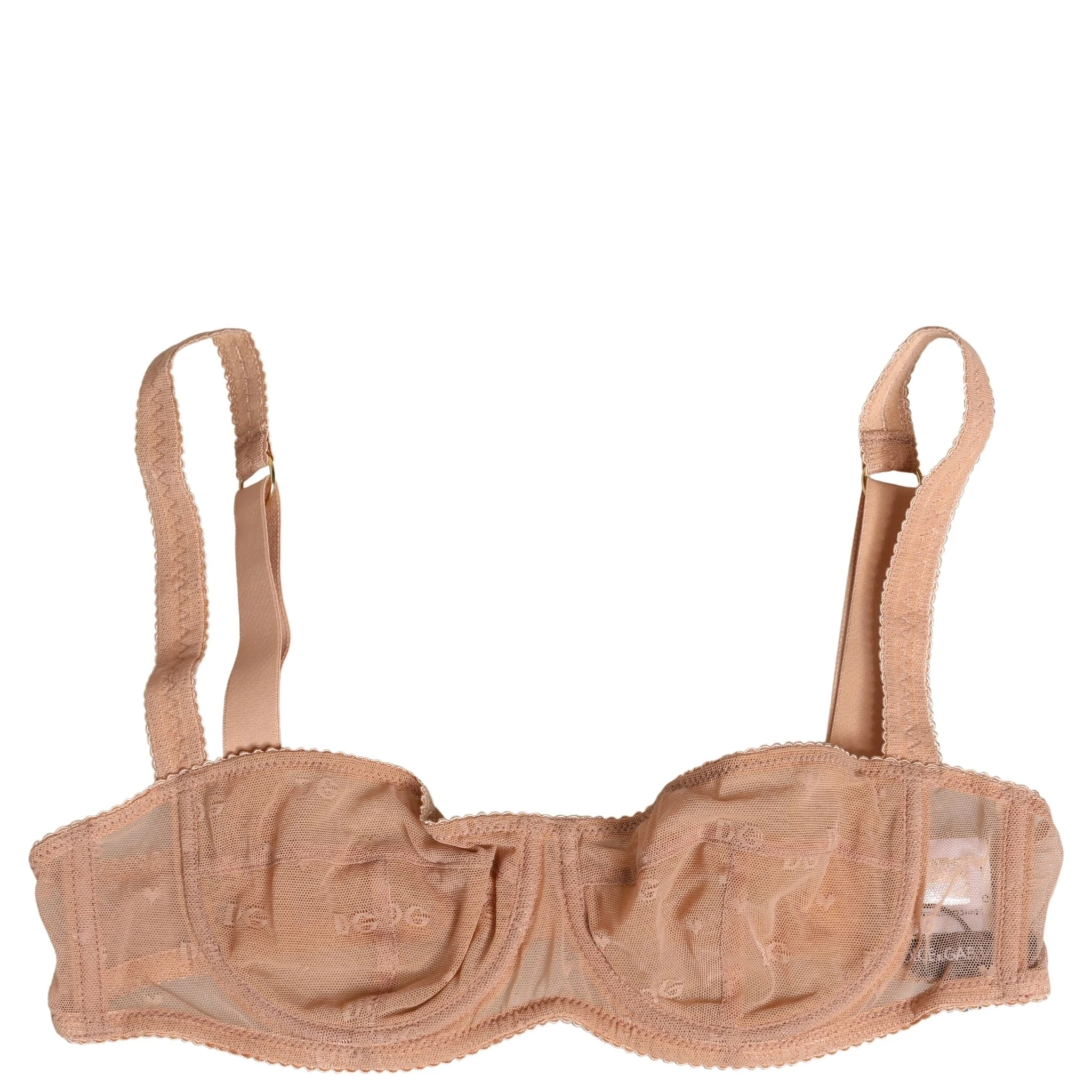 Beige Lace Mesh Underwire Balconnet Bra Underwear