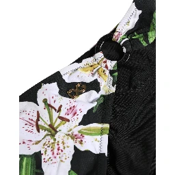 Black Lily Print Nylon Bottom Beachwear Swimwear