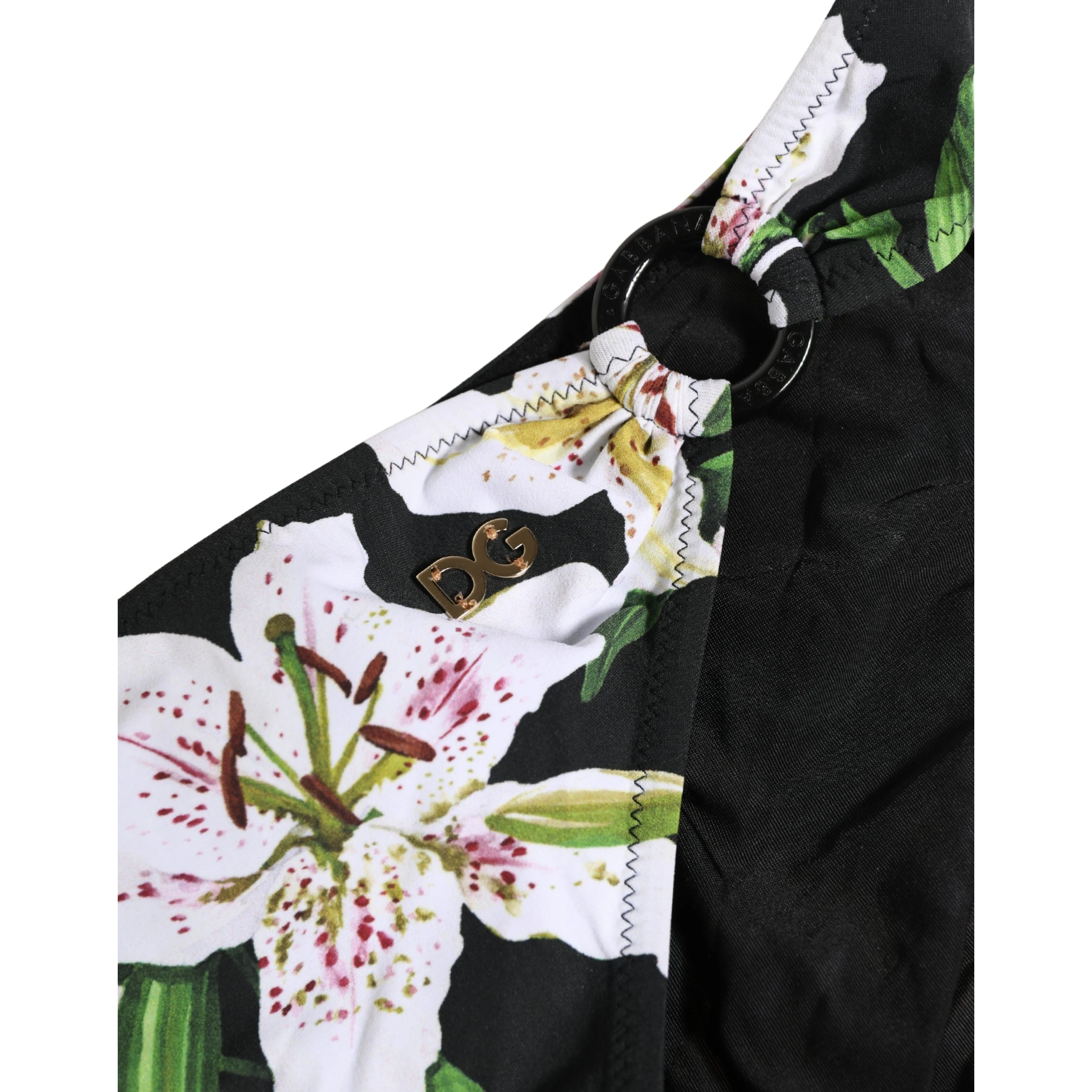 Black Lily Print Nylon Bottom Beachwear Swimwear