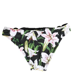 Black Lily Print Nylon Bottom Beachwear Swimwear