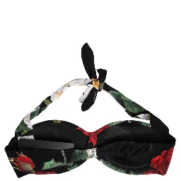 Black Floral Padded Halter Bikini Top Swimwear