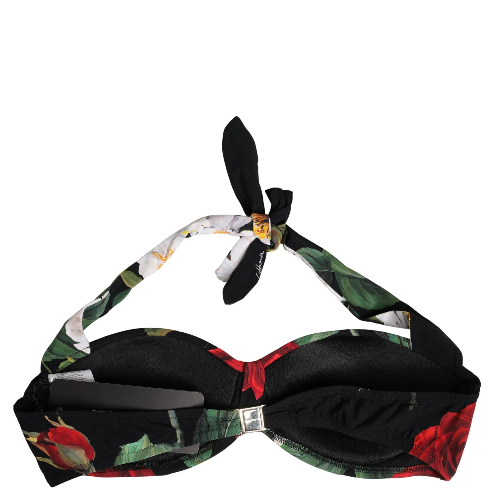 Black Floral Padded Halter Bikini Top Swimwear