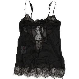 Black Silk Lace Lingerie Chemise Top Underwear