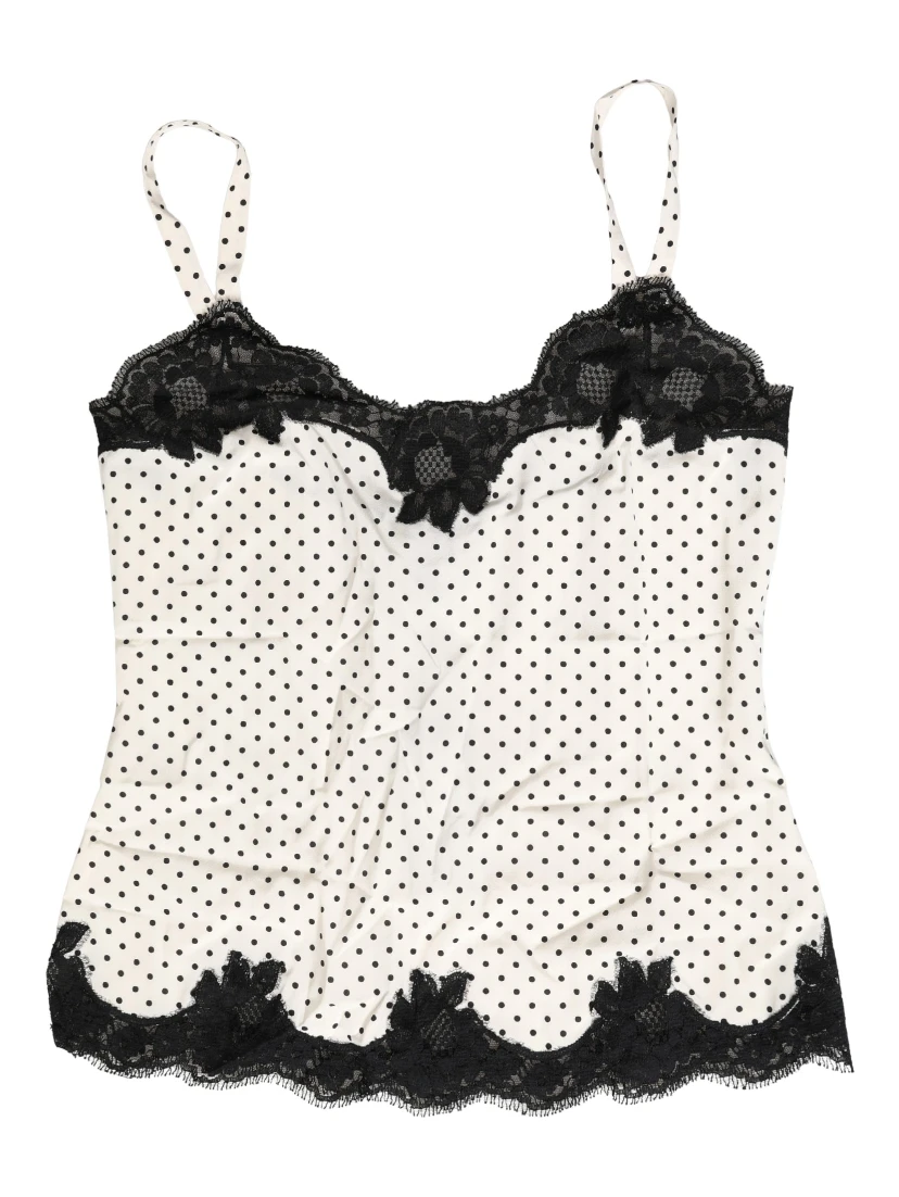 White Polka Dot Lace-Trimmed Camisole Top Underwear