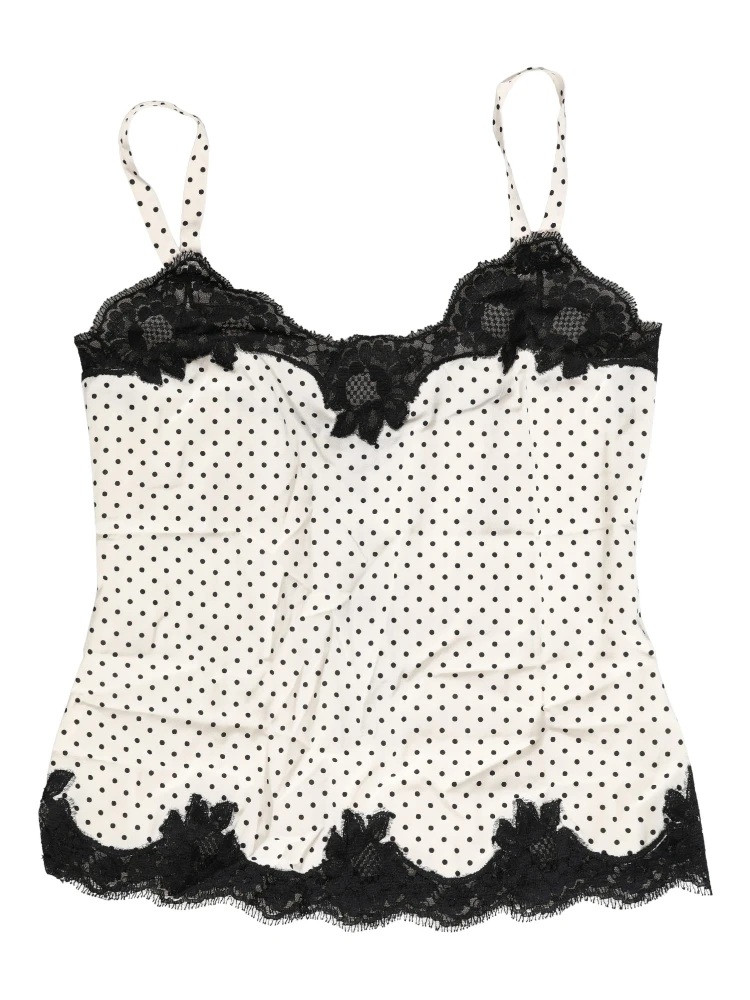White Polka Dot Lace-Trimmed Camisole Top Underwear alternative