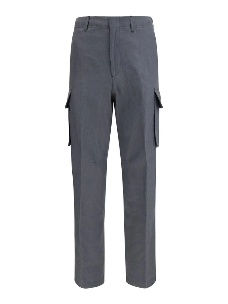 Gray Linen Cargo Pants
