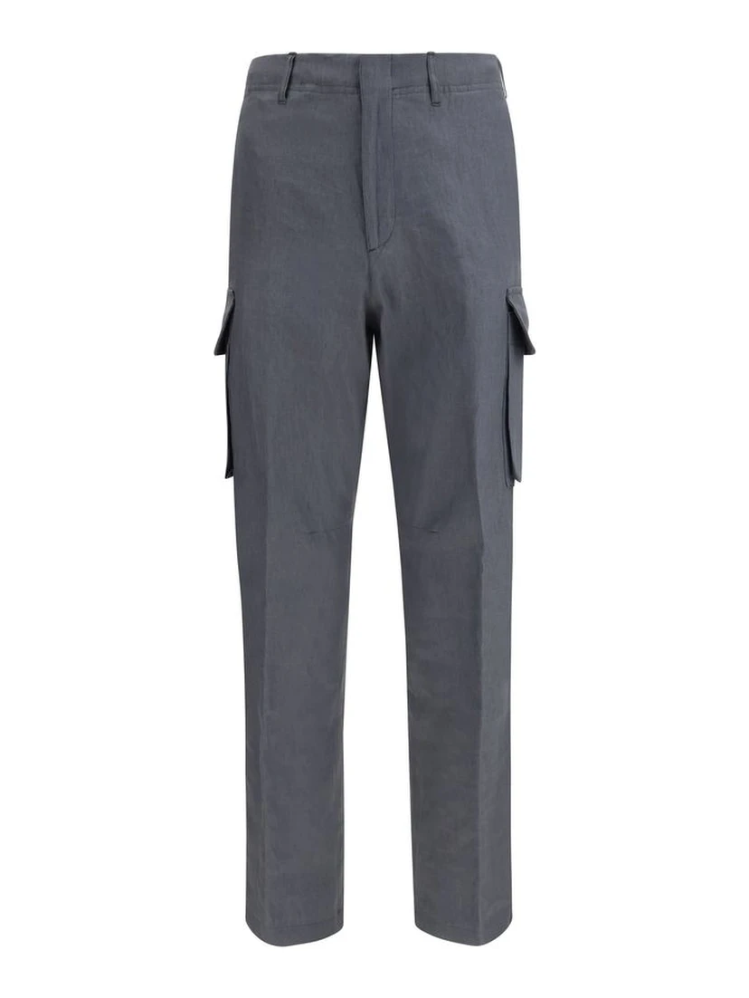 Gray Linen Cargo Pants