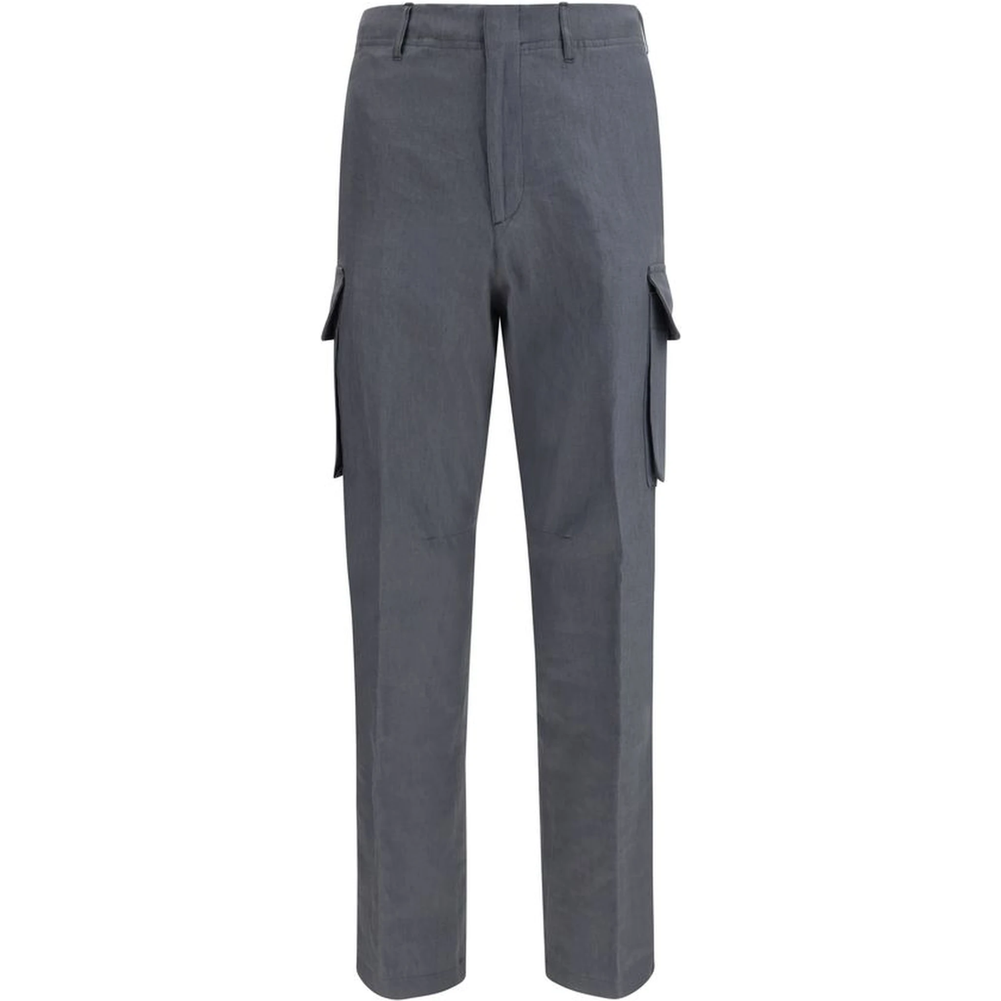 Gray Linen Cargo Pants