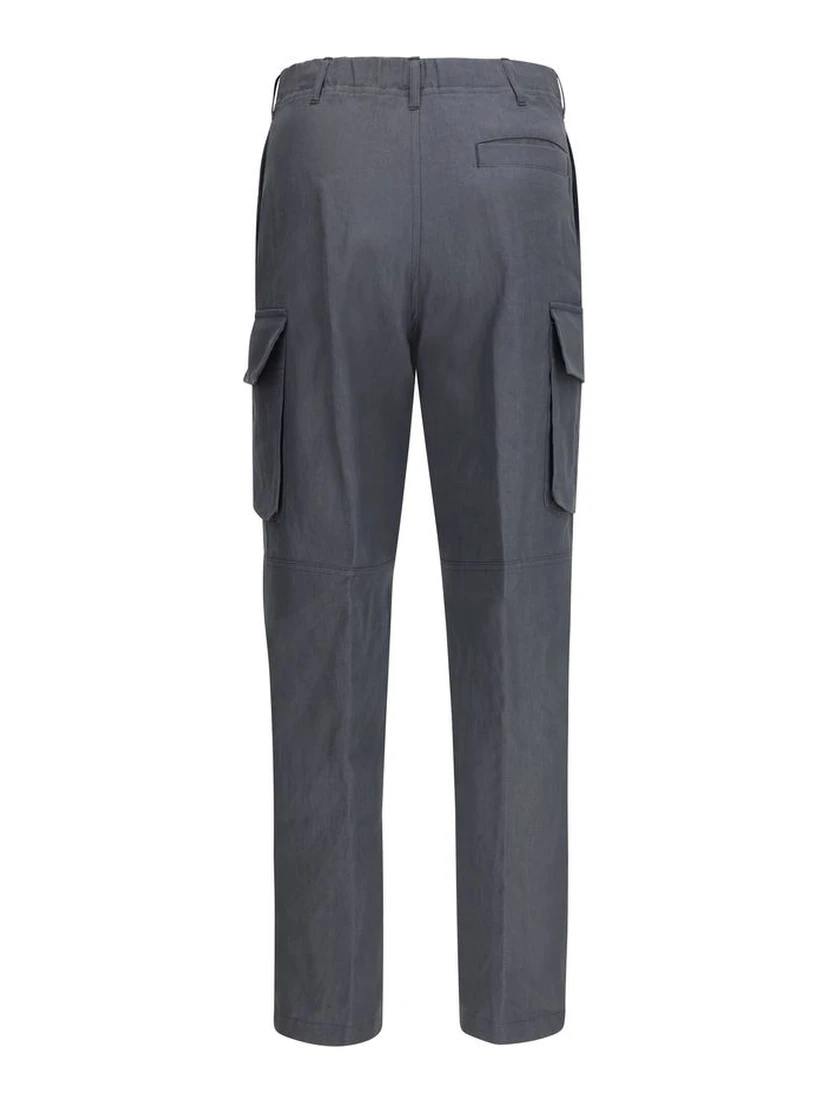 Gray Linen Cargo Pants